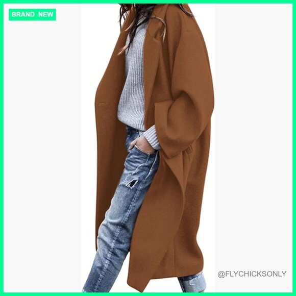 Winter Long Sleeve Notch Lapel Button Jacket Casual Oversized Coat